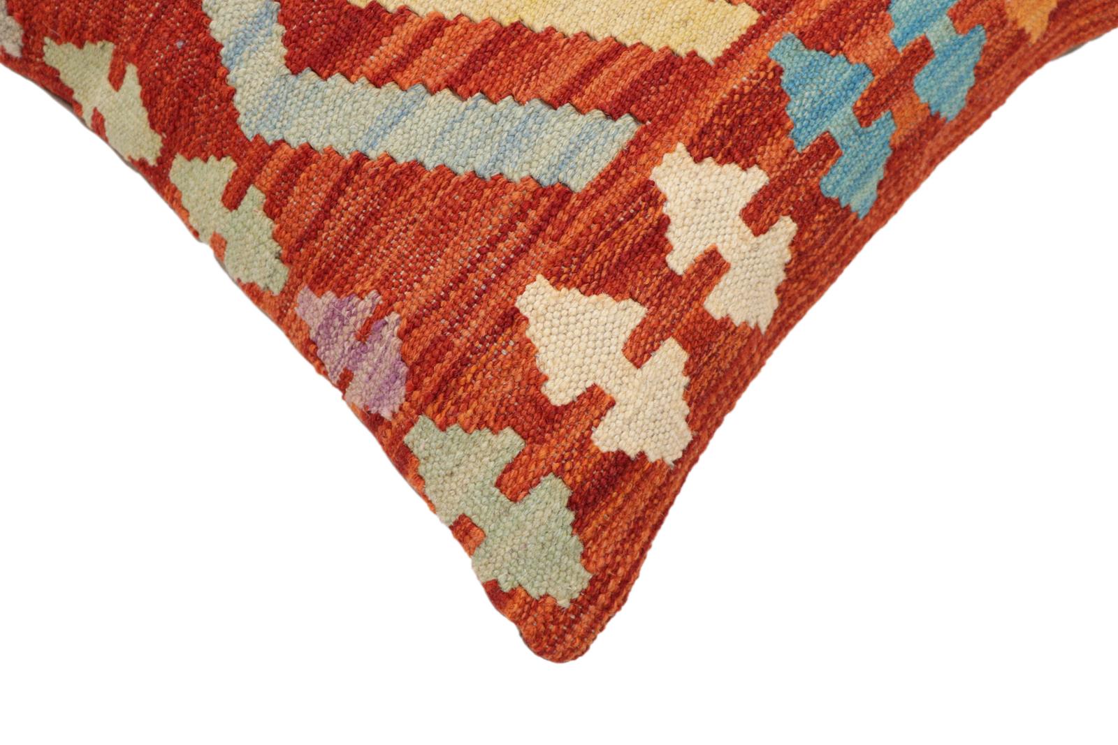 handmade Traditional Pillow Rust Blue Hand-Woven SQUARE 100% WOOL Hand woven turkish pillow2' x 2'