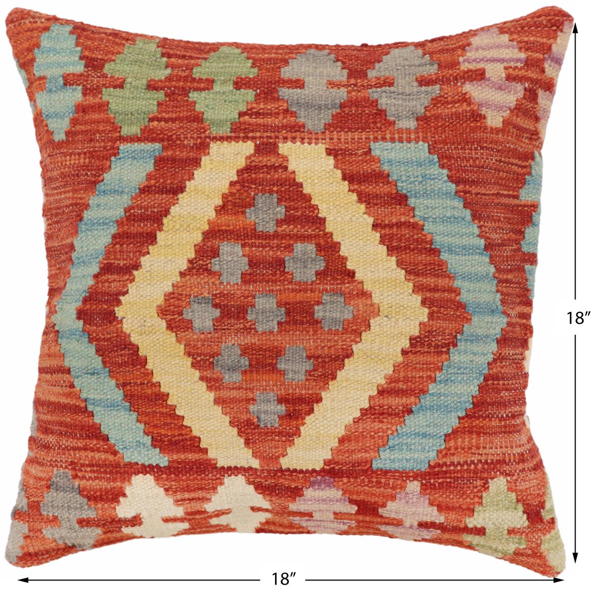 handmade Traditional Pillow Rust Blue Hand-Woven SQUARE 100% WOOL Hand woven turkish pillow2' x 2'