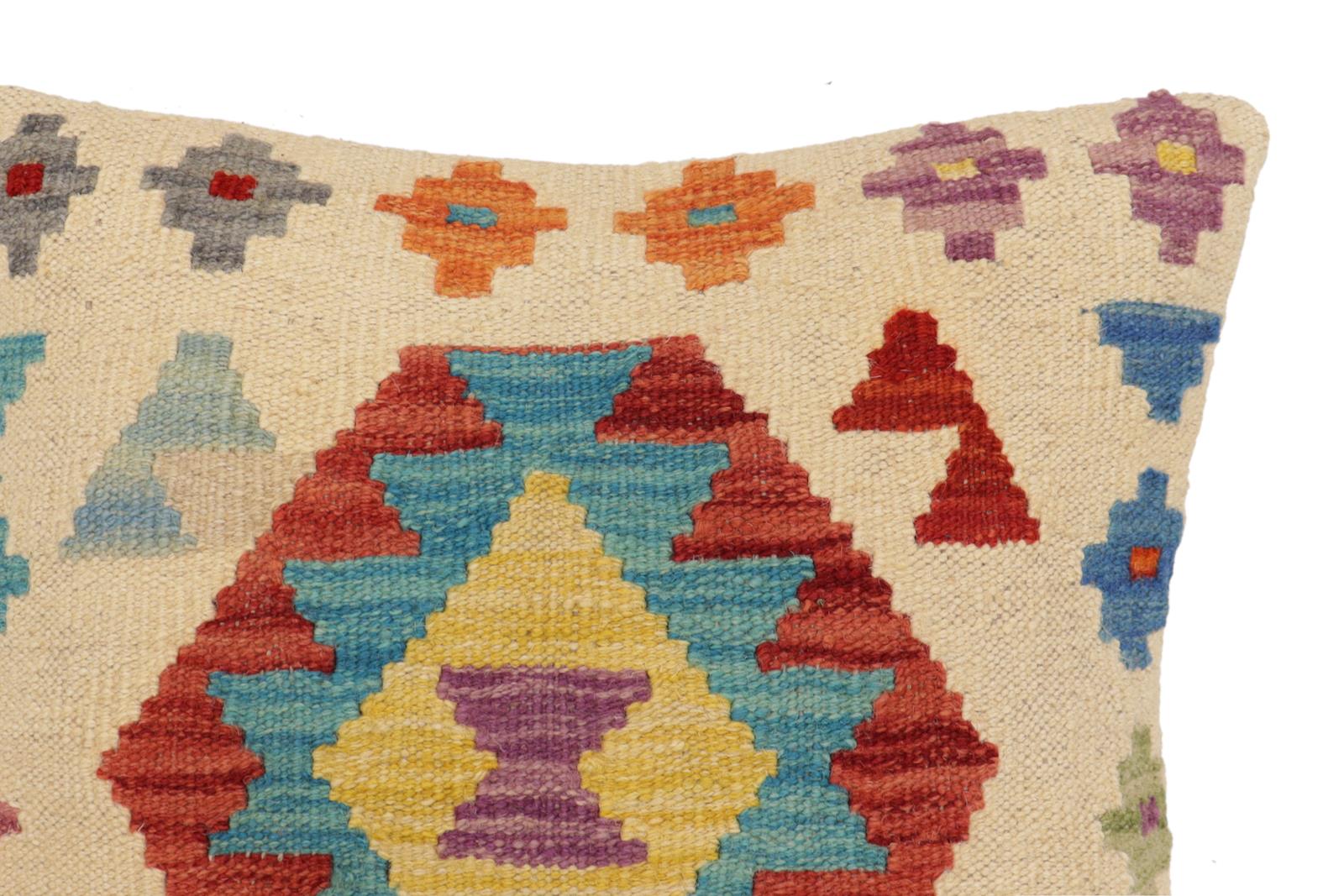 handmade Traditional Pillow Beige Red Hand-Woven SQUARE 100% WOOL Hand woven turkish pillow2' x 2'