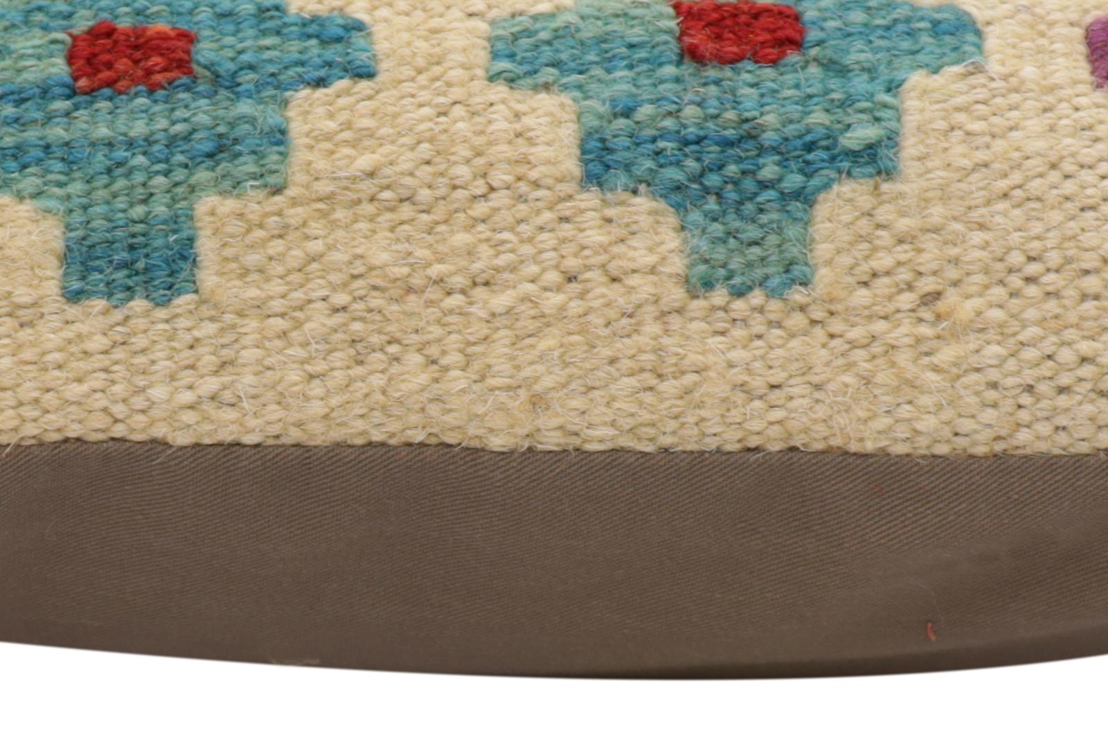 handmade Traditional Pillow Beige Red Hand-Woven SQUARE 100% WOOL Hand woven turkish pillow2' x 2'