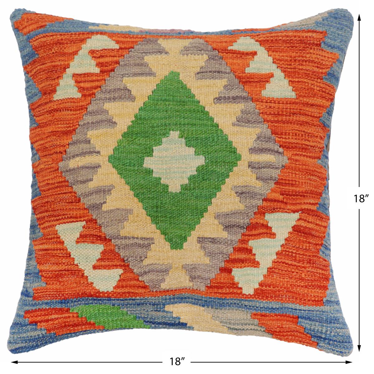 handmade Traditional Pillow Rust Blue Hand-Woven SQUARE 100% WOOL Hand woven turkish pillow2' x 2'