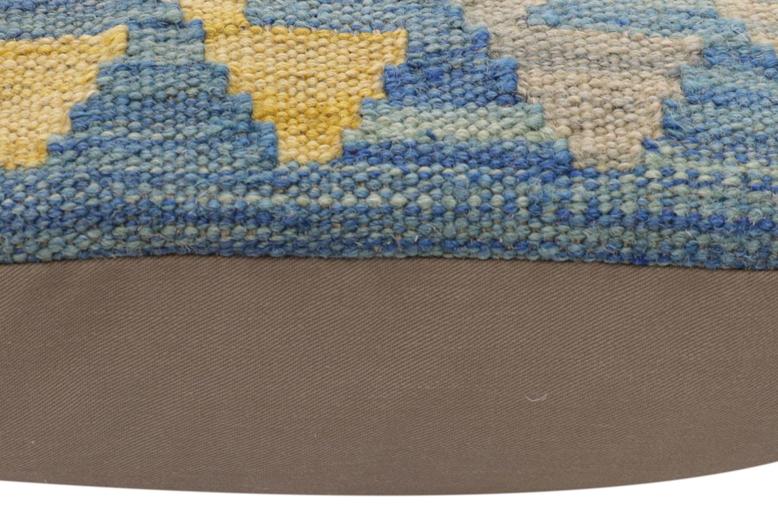 handmade Traditional Pillow Blue Rust Hand-Woven SQUARE 100% WOOL Hand woven turkish pillow2' x 2'