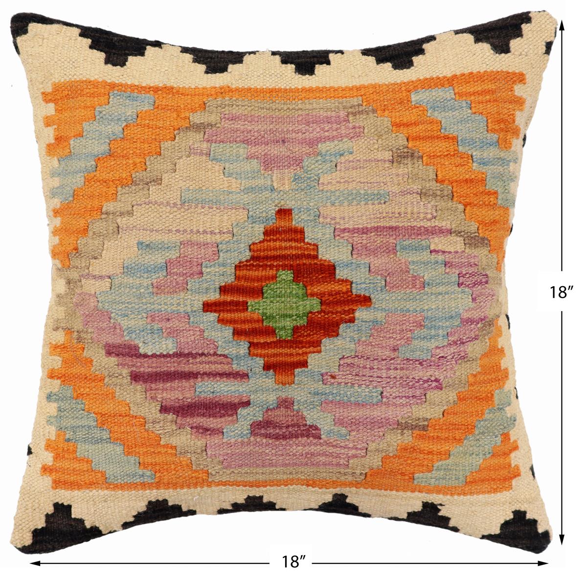 handmade Traditional Pillow Rust Blue Hand-Woven SQUARE 100% WOOL Hand woven turkish pillow2' x 2'