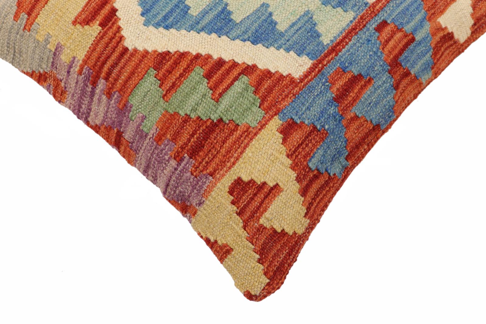 handmade Traditional Pillow Rust Blue Hand-Woven SQUARE 100% WOOL Hand woven turkish pillow2' x 2'