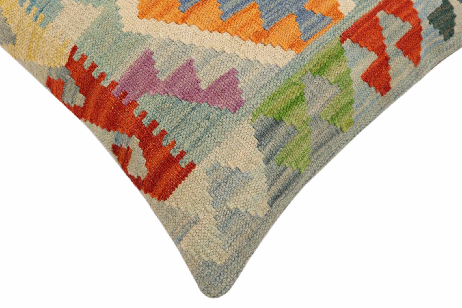 handmade Traditional Pillow Blue Rust Hand-Woven SQUARE 100% WOOL Hand woven turkish pillow2' x 2'