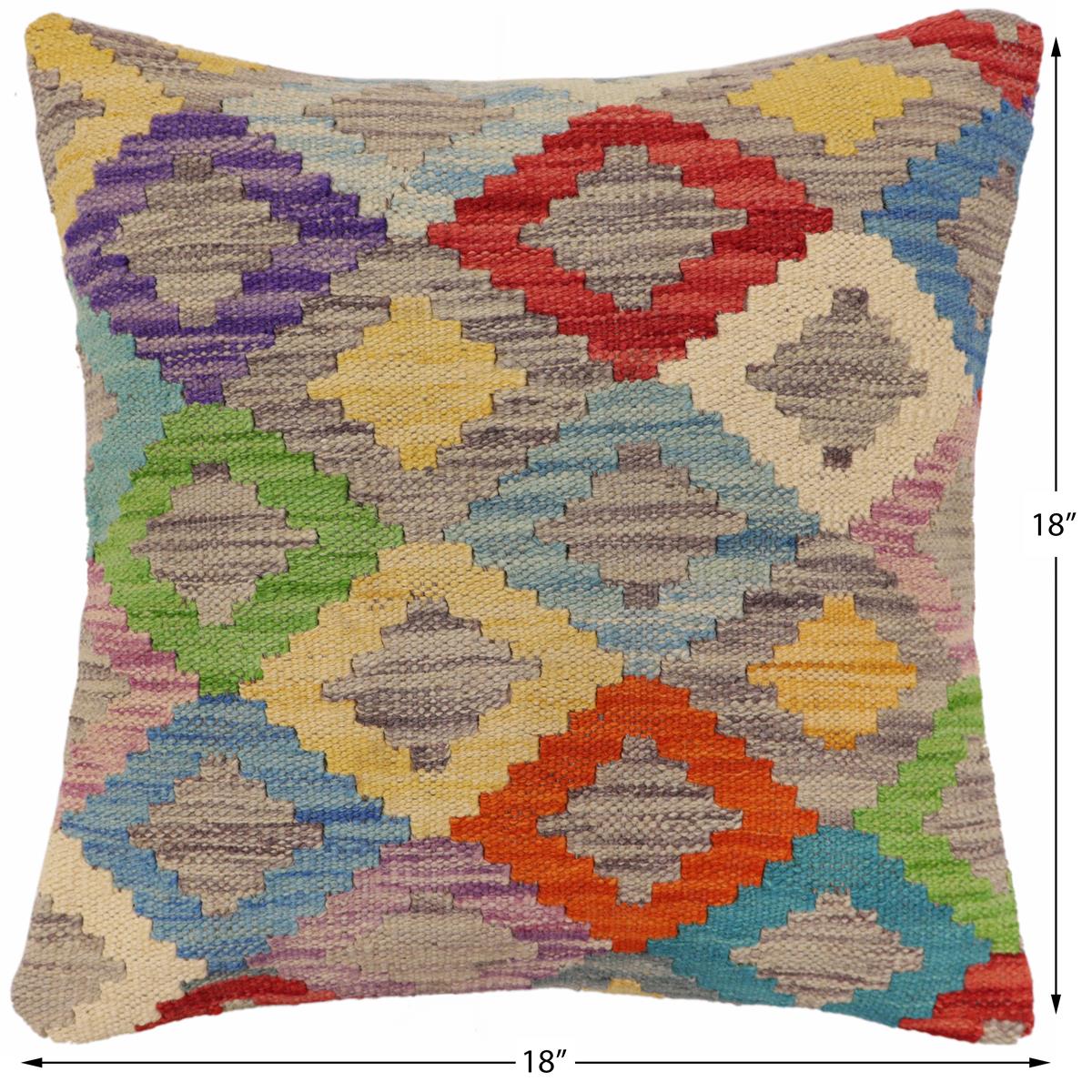 handmade Traditional Pillow Blue Red Hand-Woven SQUARE 100% WOOL Hand woven turkish pillow2' x 2'