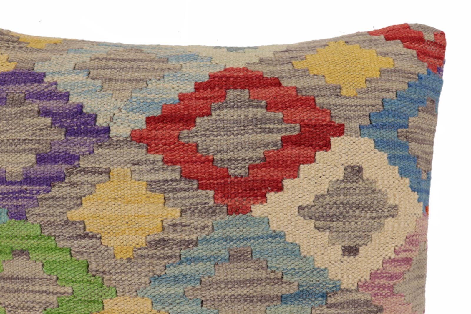 handmade Traditional Pillow Blue Red Hand-Woven SQUARE 100% WOOL Hand woven turkish pillow2' x 2'