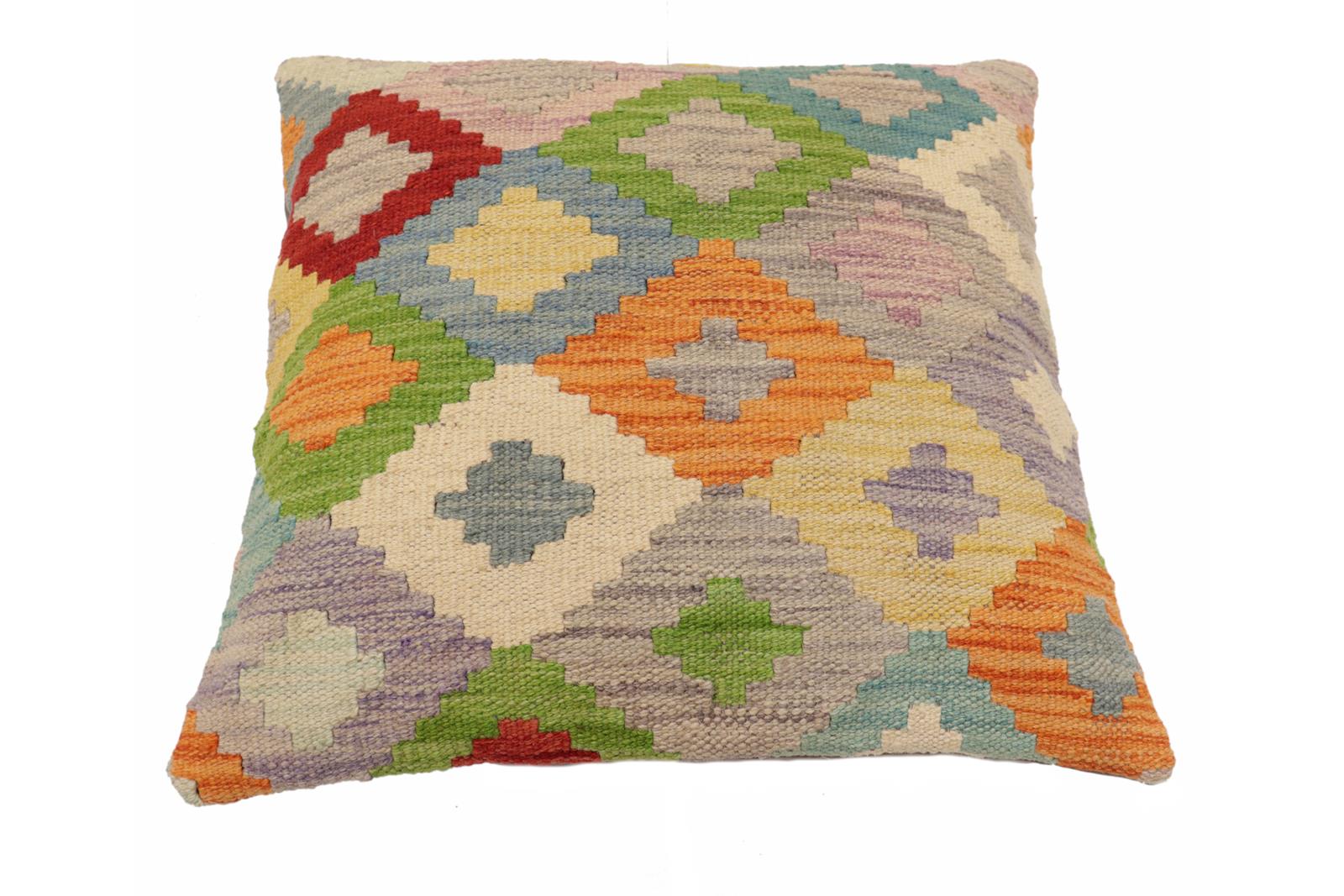 handmade Traditional Pillow Blue Red Hand-Woven SQUARE 100% WOOL Hand woven turkish pillow2' x 2'
