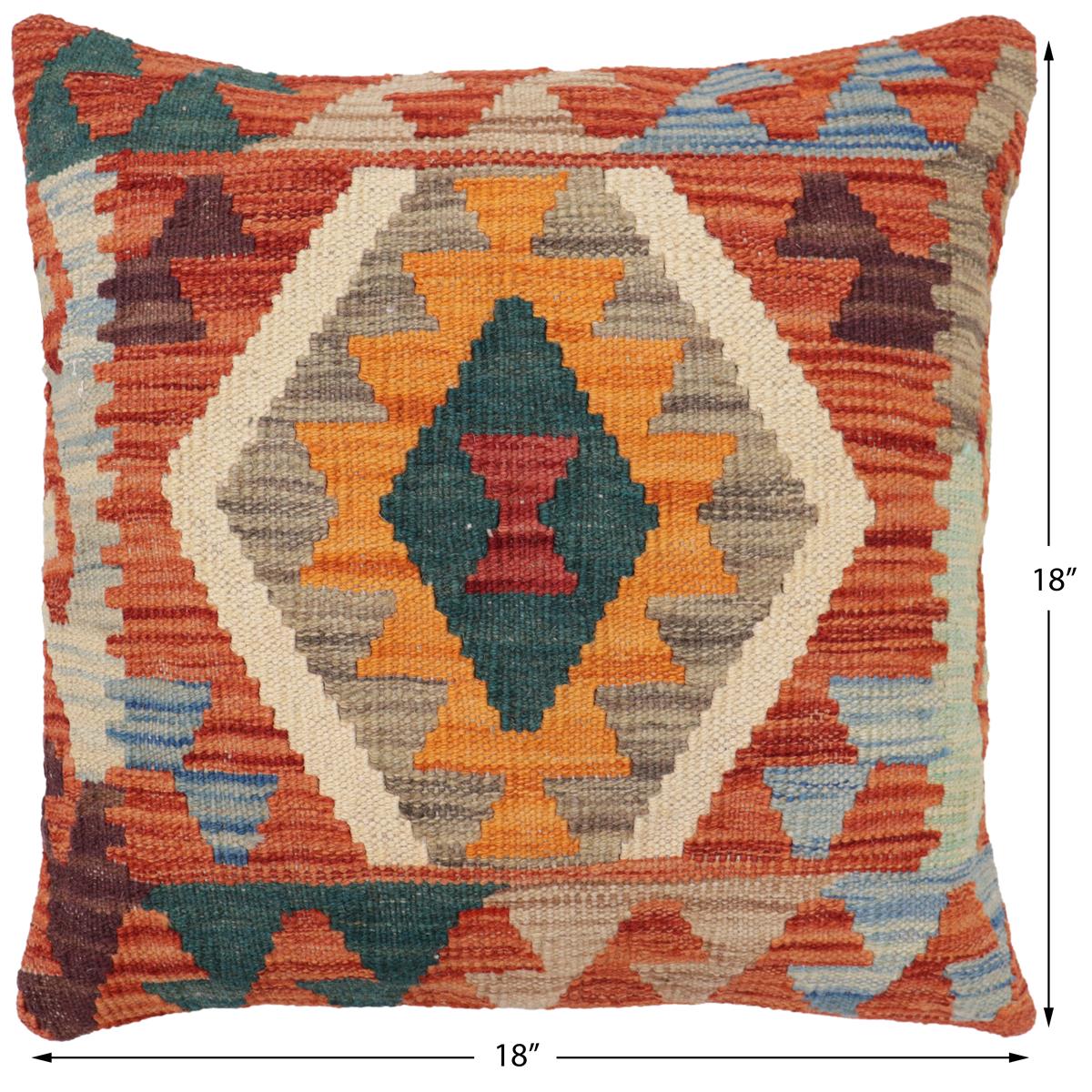 handmade Traditional Pillow Rust Blue Hand-Woven SQUARE 100% WOOL Hand woven turkish pillow2' x 2'