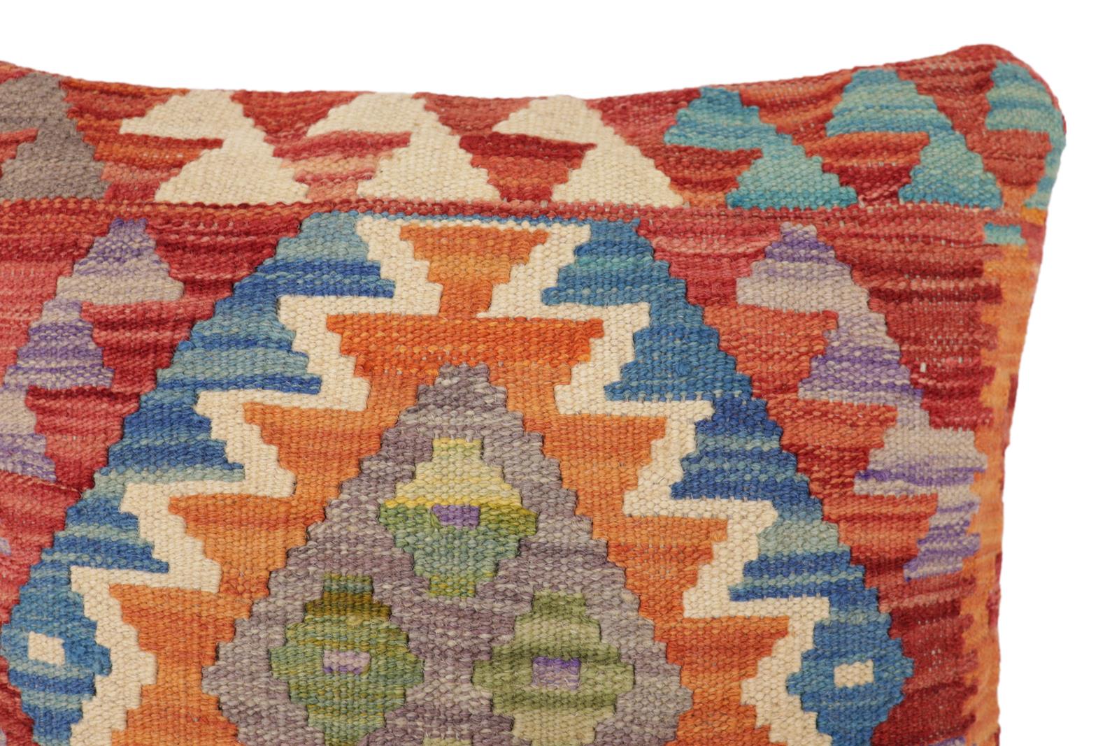 handmade Traditional Pillow Red Rust Hand-Woven SQUARE 100% WOOL Hand woven turkish pillow2' x 2'