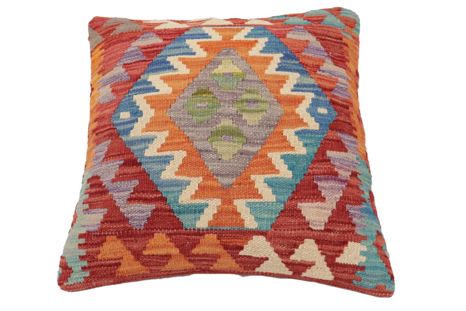 handmade Traditional Pillow Red Rust Hand-Woven SQUARE 100% WOOL Hand woven turkish pillow2' x 2'