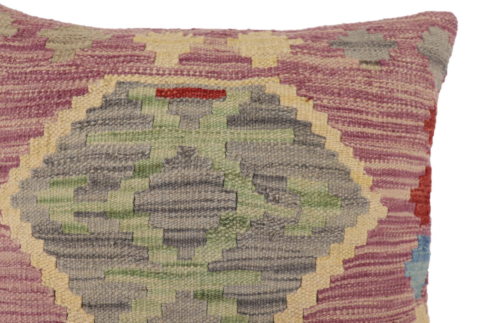 handmade Traditional Pillow Purple Gray Hand-Woven SQUARE 100% WOOL Hand woven turkish pillow2' x 2'