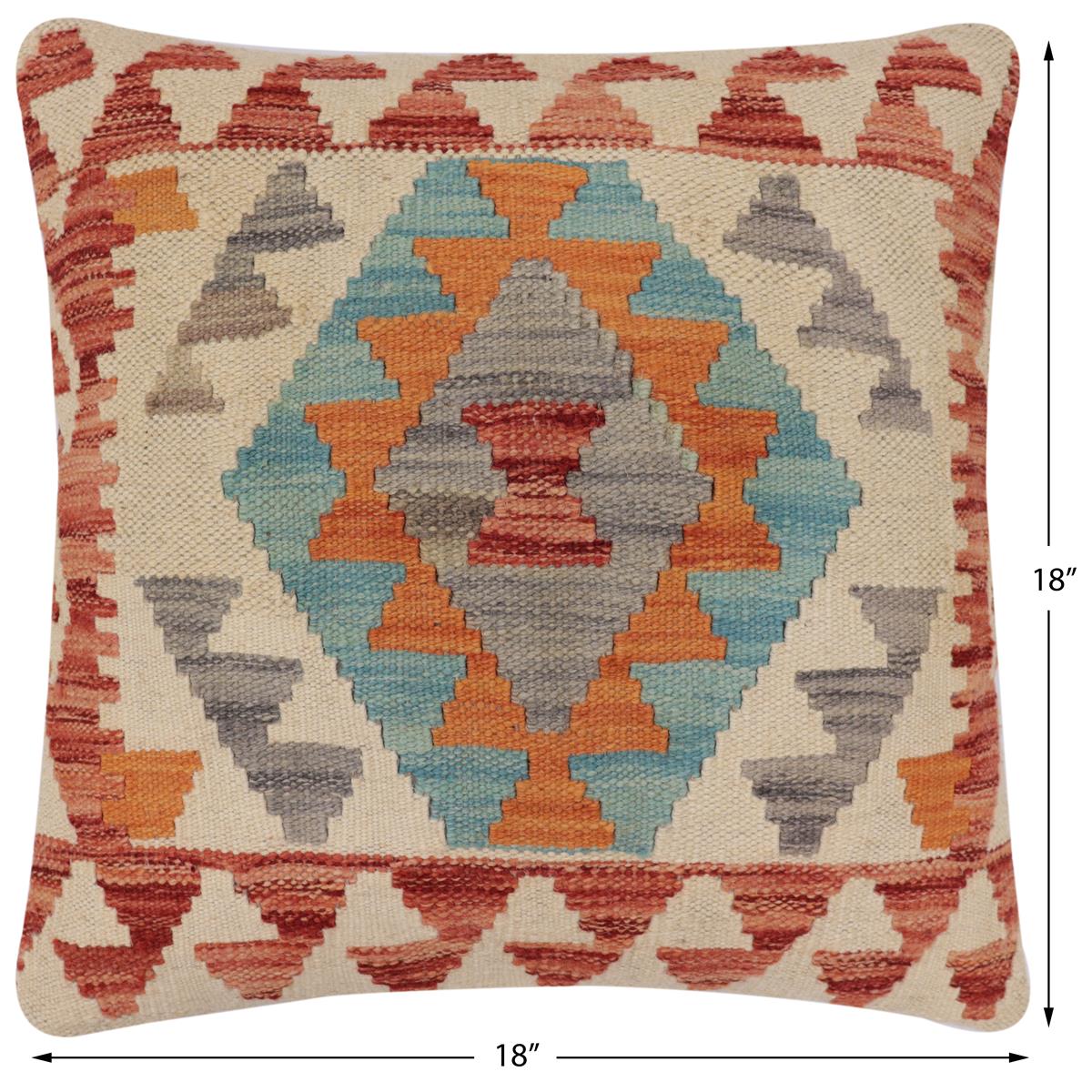 handmade Traditional Pillow Beige Red Hand-Woven SQUARE 100% WOOL Hand woven turkish pillow2' x 2'