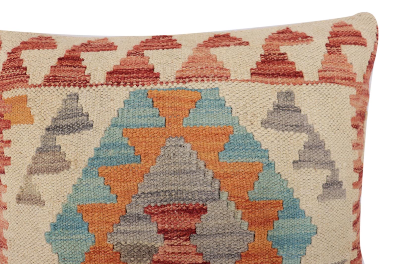 handmade Traditional Pillow Beige Red Hand-Woven SQUARE 100% WOOL Hand woven turkish pillow2' x 2'