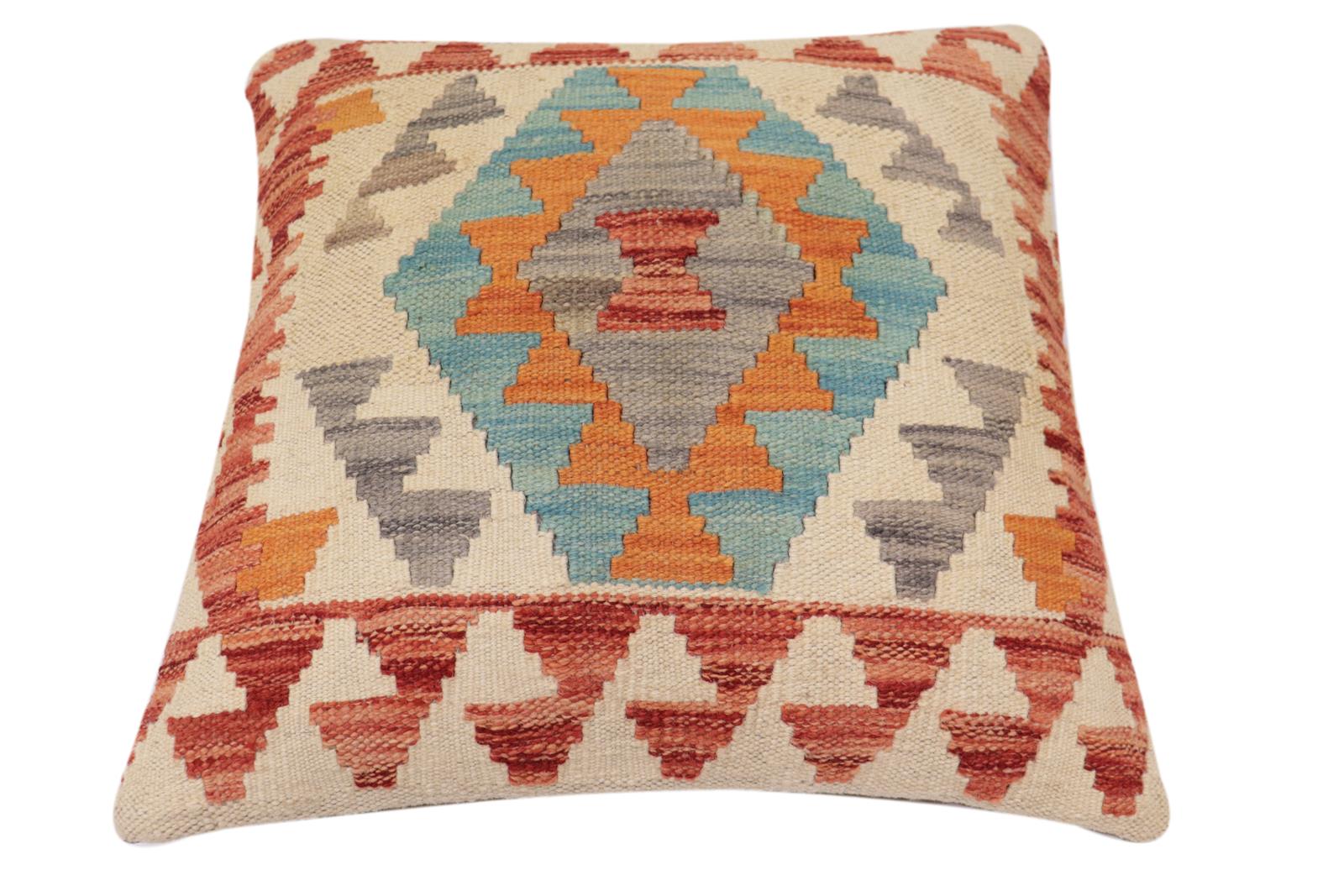 handmade Traditional Pillow Beige Red Hand-Woven SQUARE 100% WOOL Hand woven turkish pillow2' x 2'