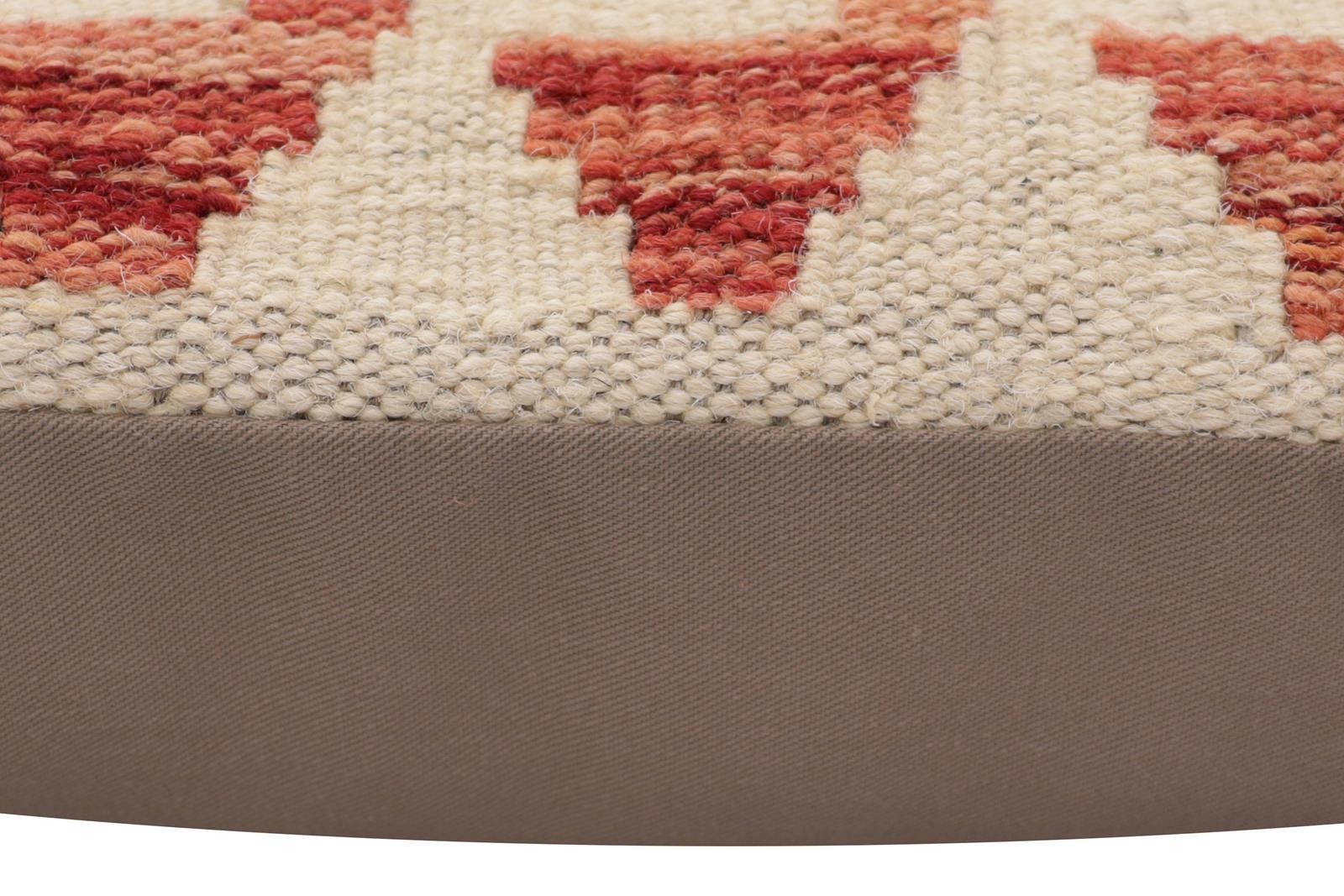 handmade Traditional Pillow Beige Red Hand-Woven SQUARE 100% WOOL Hand woven turkish pillow2' x 2'
