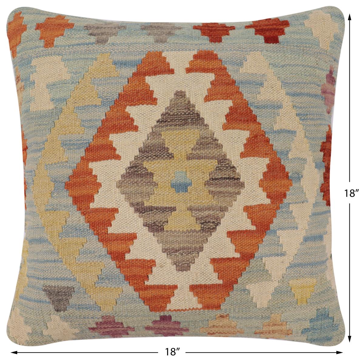 handmade Traditional Pillow Blue Rust Hand-Woven SQUARE 100% WOOL Hand woven turkish pillow2' x 2'