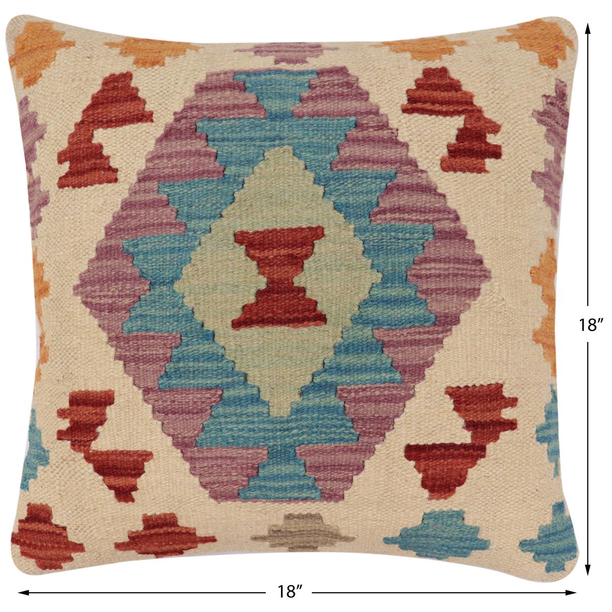 handmade Traditional Pillow Beige Red Hand-Woven SQUARE 100% WOOL Hand woven turkish pillow2' x 2'