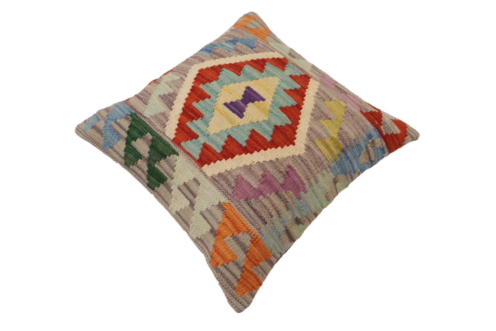 handmade Traditional Pillow Rust Blue Hand-Woven SQUARE 100% WOOL Hand woven turkish pillow2' x 2'