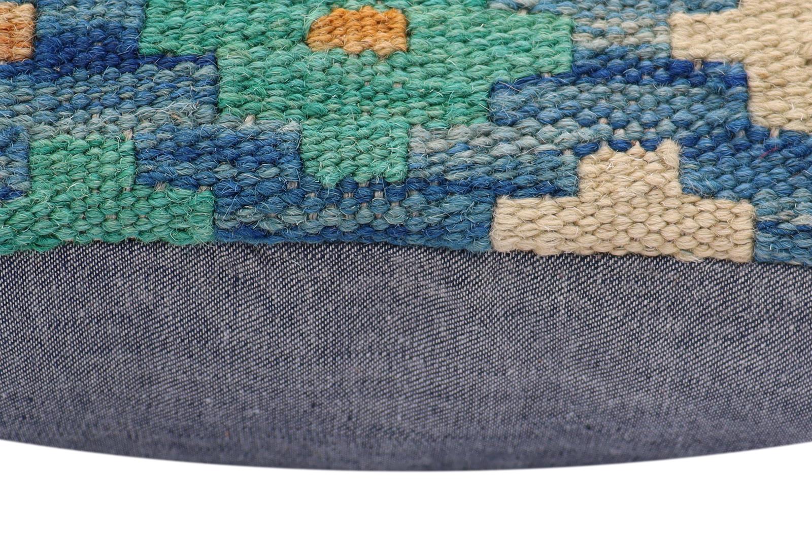 handmade Traditional Pillow Blue Beige Hand-Woven SQUARE 100% WOOL Hand woven turkish pillow2' x 2'