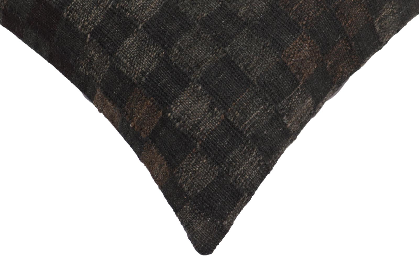 handmade Traditional Pillow Black Brown Hand-Woven SQUARE 100% WOOL Hand woven turkish pillow2' x 2'