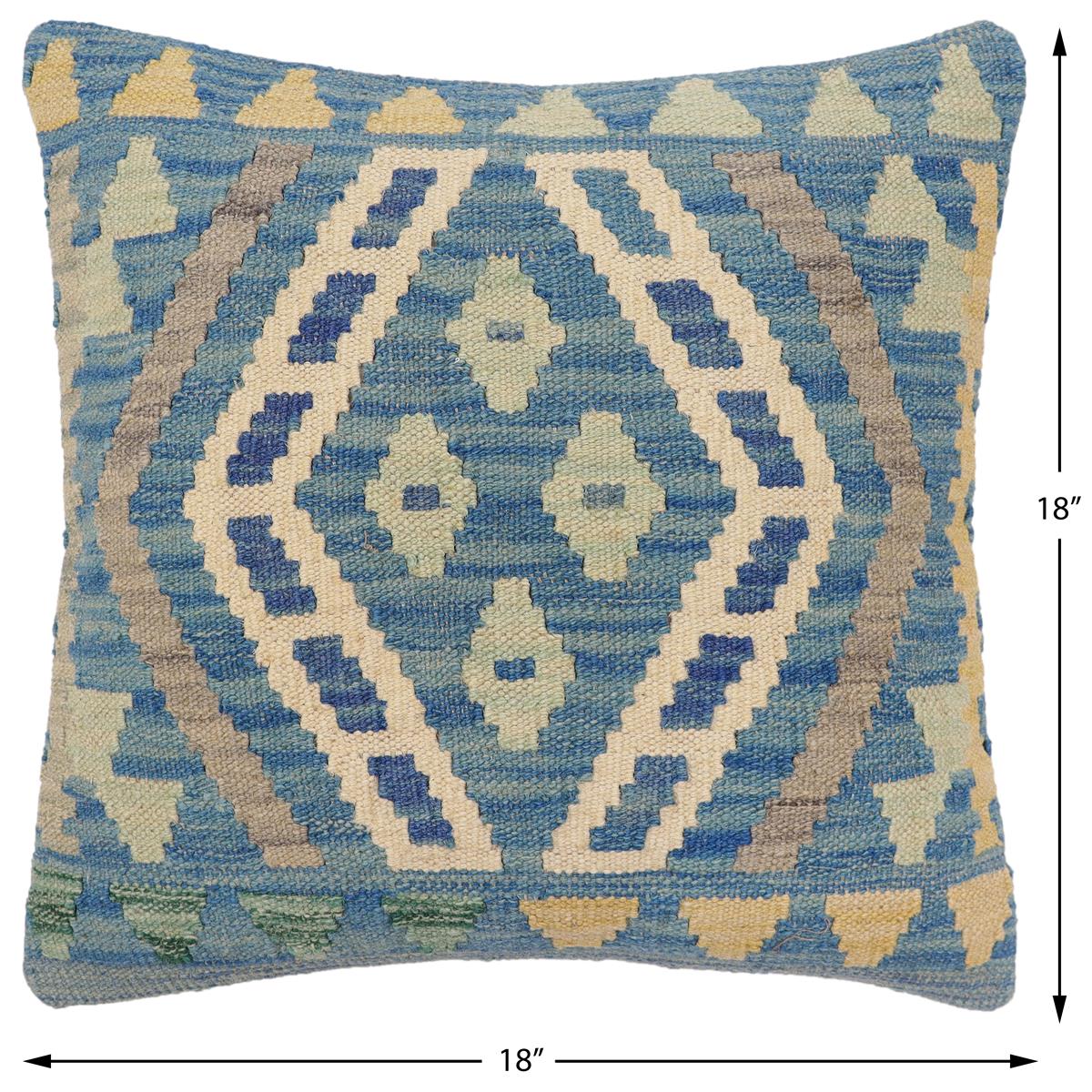 handmade Traditional Pillow Blue Gray Hand-Woven SQUARE 100% WOOL Hand woven turkish pillow2' x 2'