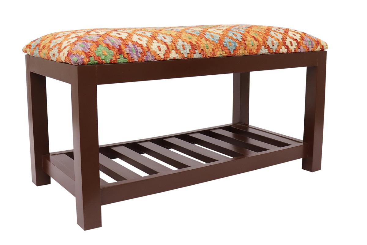 handmade Traditional Shoe Rack Rust Blue Hand-made RECTANGLE Vegetable dyed wool and wood  36'' x 18'' x 21''
