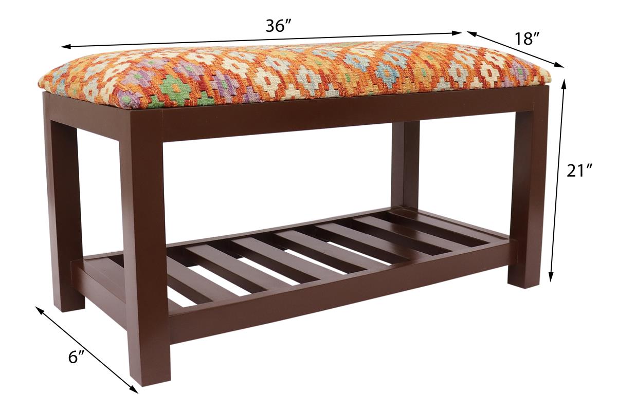 handmade Traditional Shoe Rack Rust Blue Hand-made RECTANGLE Vegetable dyed wool and wood