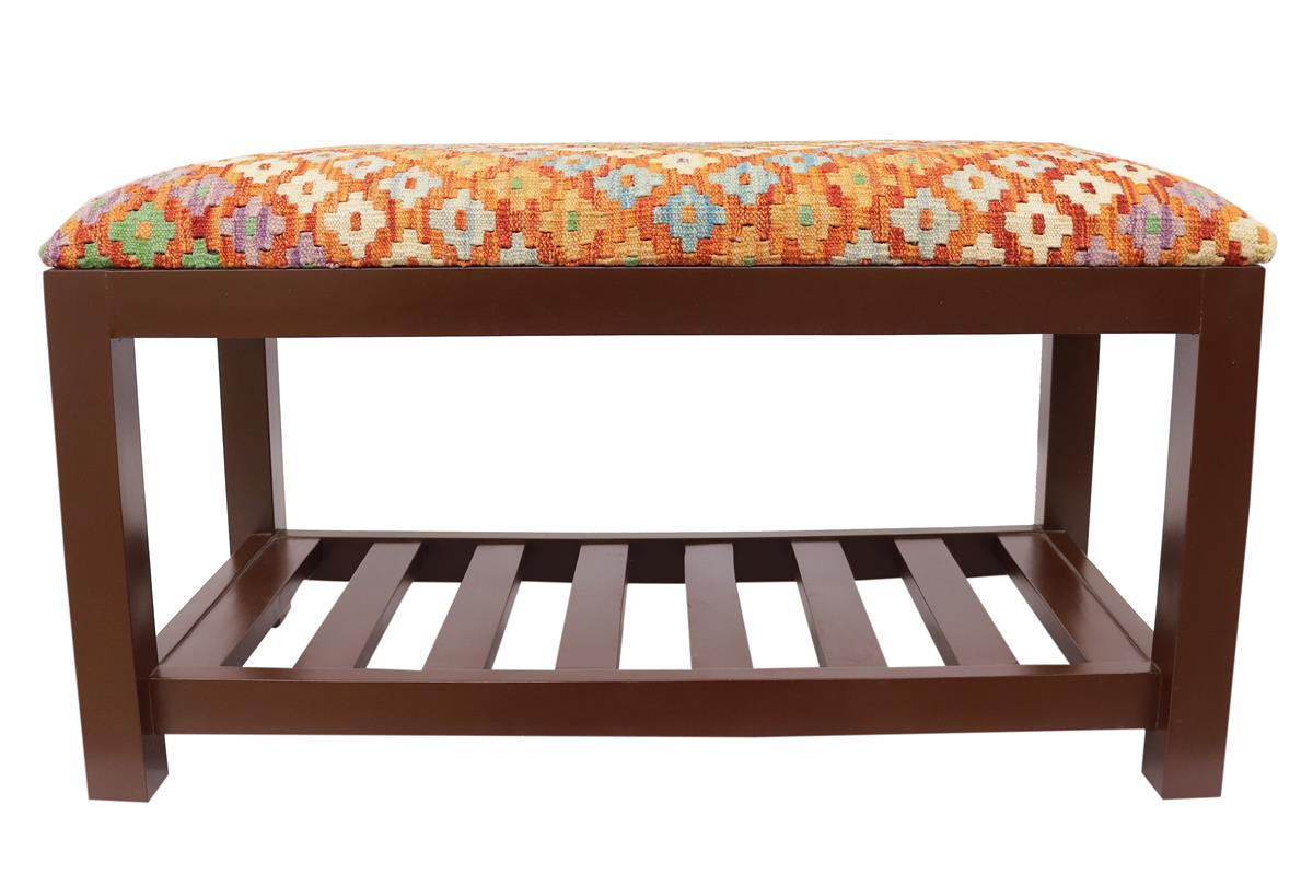 handmade Traditional Shoe Rack Rust Blue Hand-made RECTANGLE Vegetable dyed wool and wood