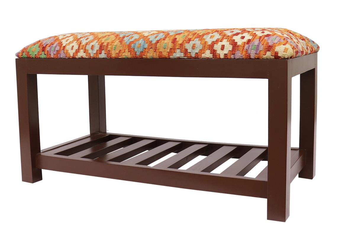 handmade Traditional Shoe Rack Rust Blue Hand-made RECTANGLE Vegetable dyed wool and wood
