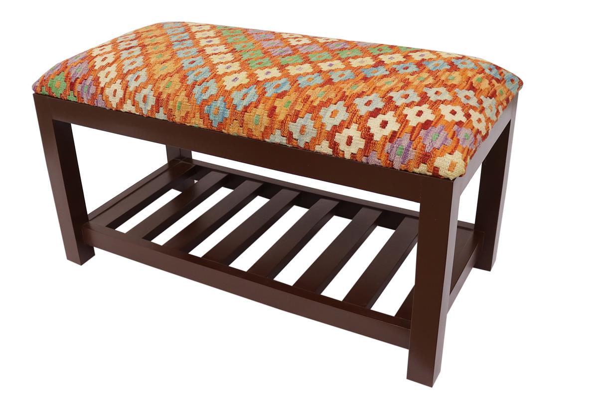 handmade Traditional Shoe Rack Rust Blue Hand-made RECTANGLE Vegetable dyed wool and wood