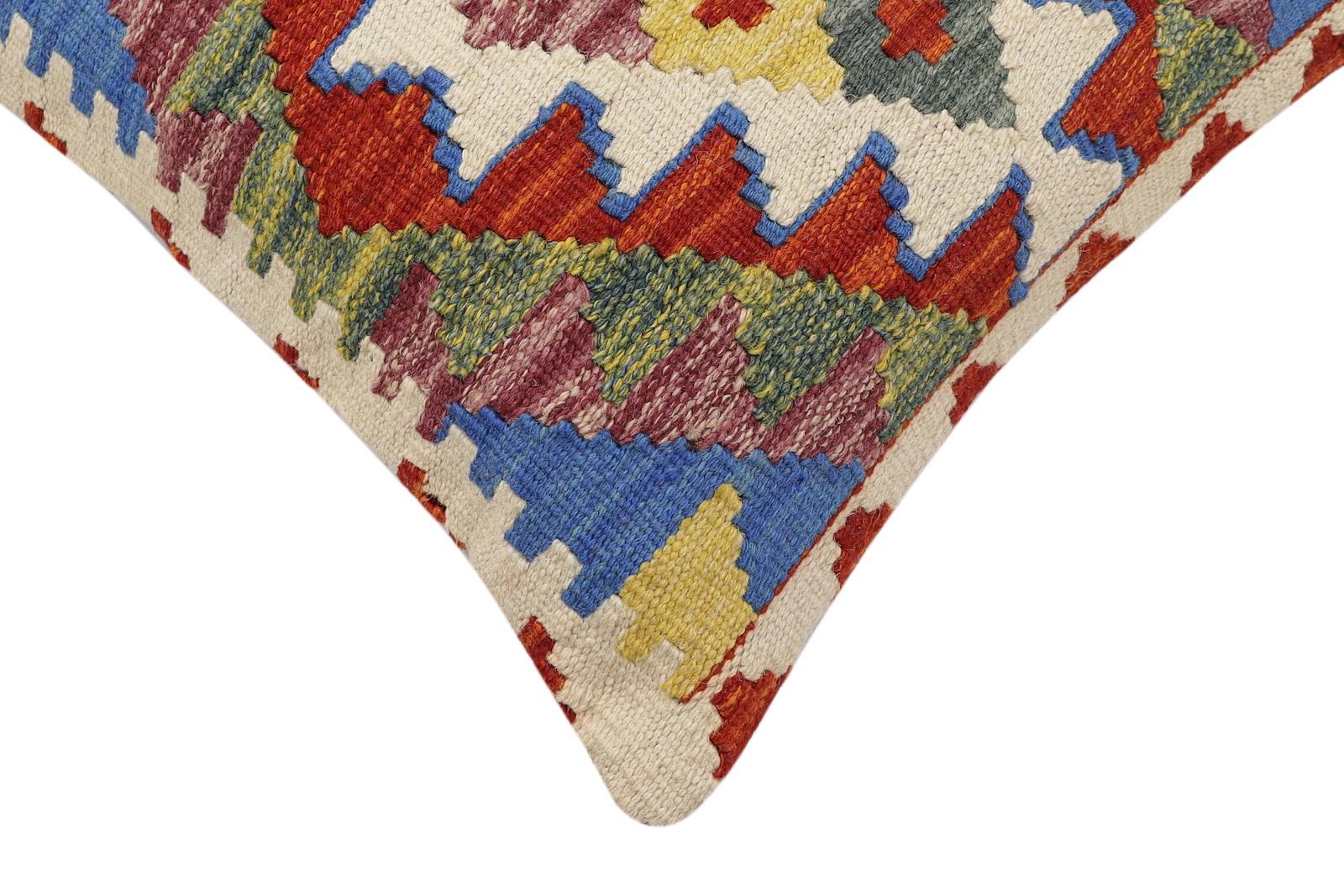 handmade Traditional Pillow Rust Blue Hand-Woven SQUARE 100% WOOL Hand woven turkish pillow2' x 2'