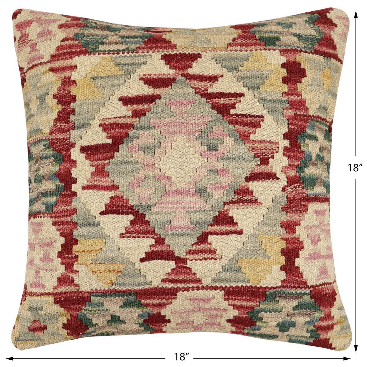 handmade Traditional Pillow Red Beige Hand-Woven SQUARE 100% WOOL Hand woven turkish pillow2' x 2'