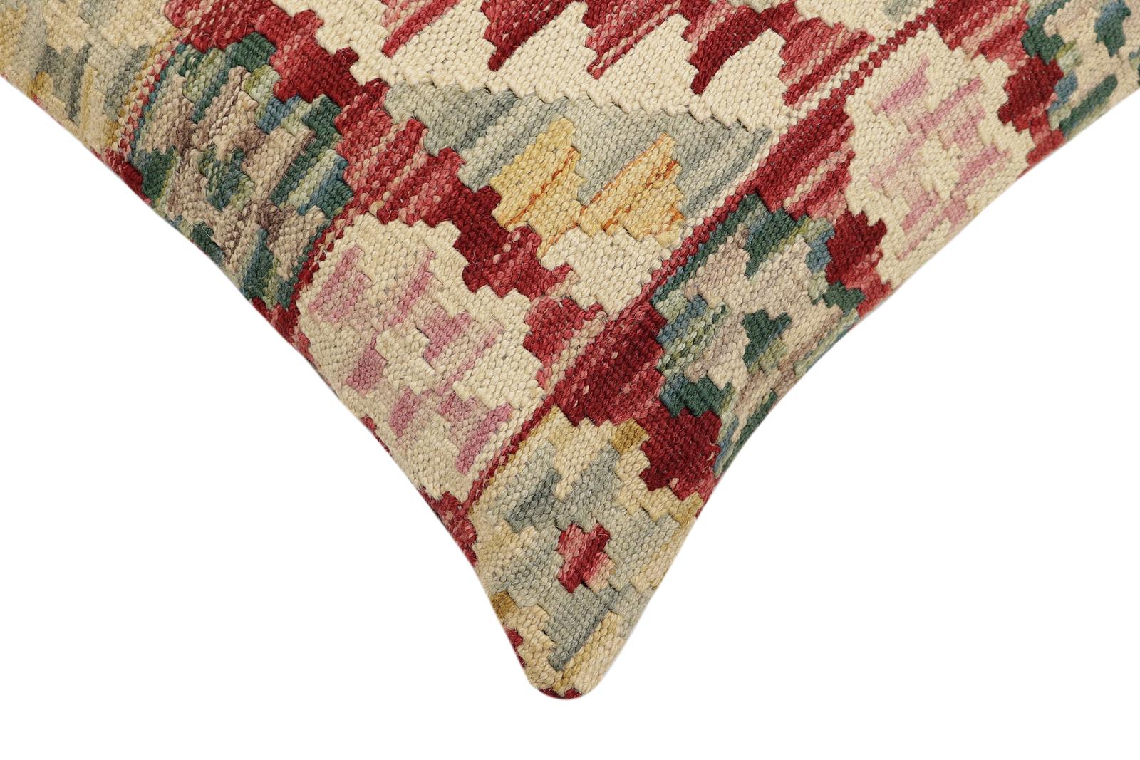 handmade Traditional Pillow Red Beige Hand-Woven SQUARE 100% WOOL Hand woven turkish pillow2' x 2'
