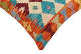 handmade Traditional Pillow Rust Blue Hand-Woven SQUARE 100% WOOL Hand woven turkish pillow2' x 2'