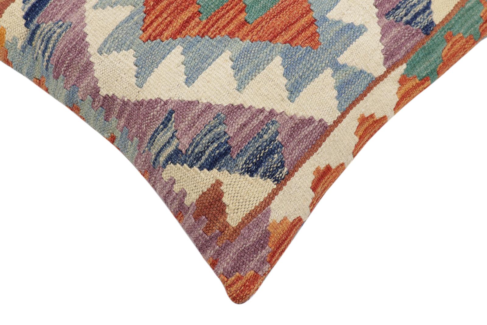 handmade Traditional Pillow Rust Blue Hand-Woven SQUARE 100% WOOL Hand woven turkish pillow2' x 2'