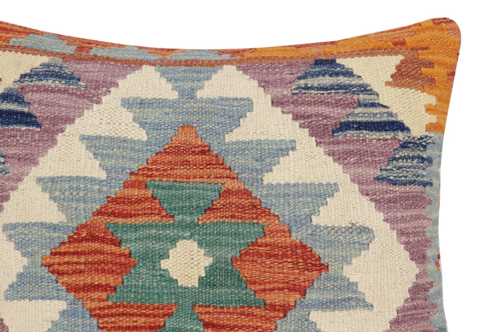 handmade Traditional Pillow Rust Blue Hand-Woven SQUARE 100% WOOL Hand woven turkish pillow2' x 2'