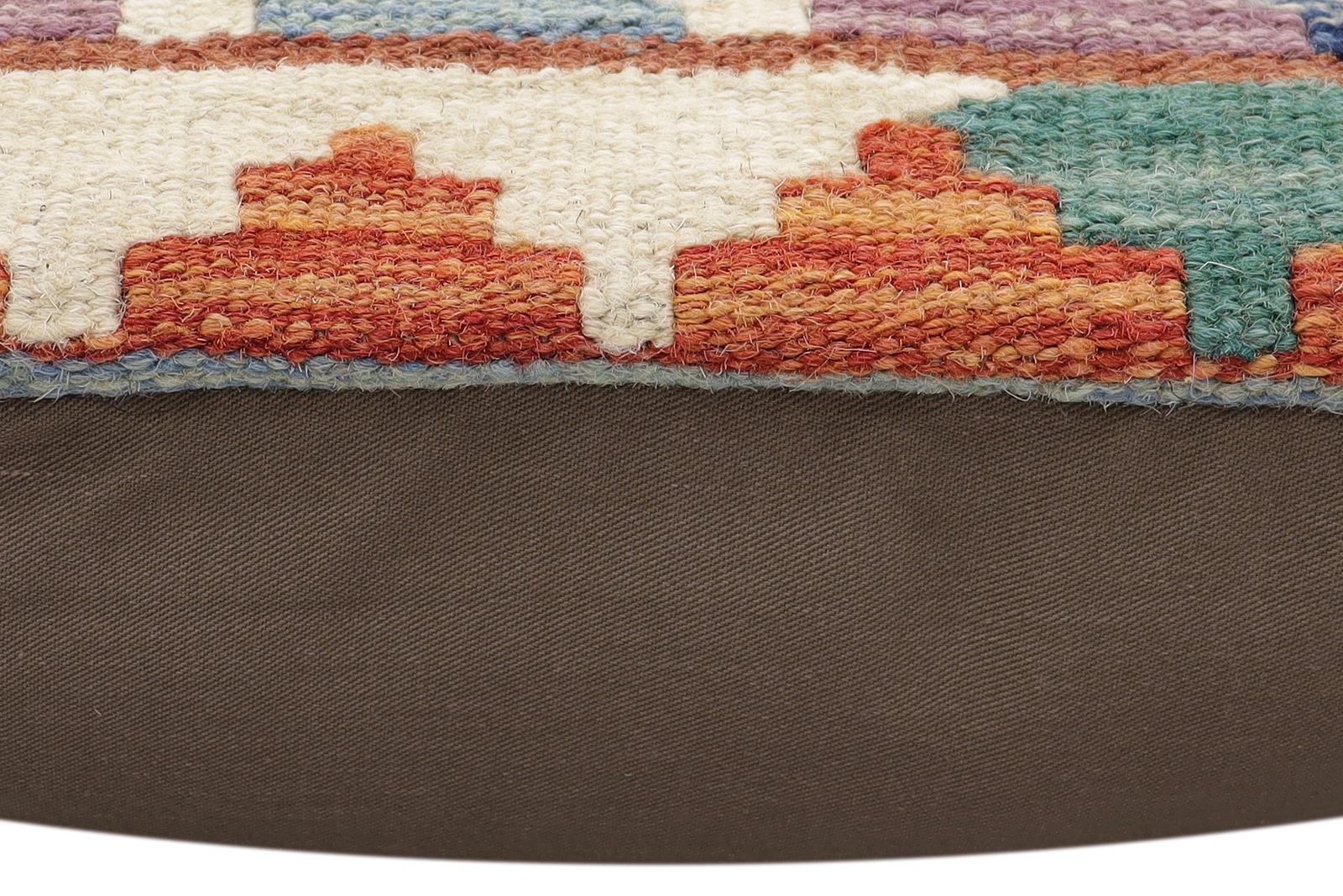 handmade Traditional Pillow Rust Blue Hand-Woven SQUARE 100% WOOL Hand woven turkish pillow2' x 2'