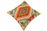 handmade Traditional Pillow Rust Blue Hand-Woven SQUARE 100% WOOL Hand woven turkish pillow2' x 2'