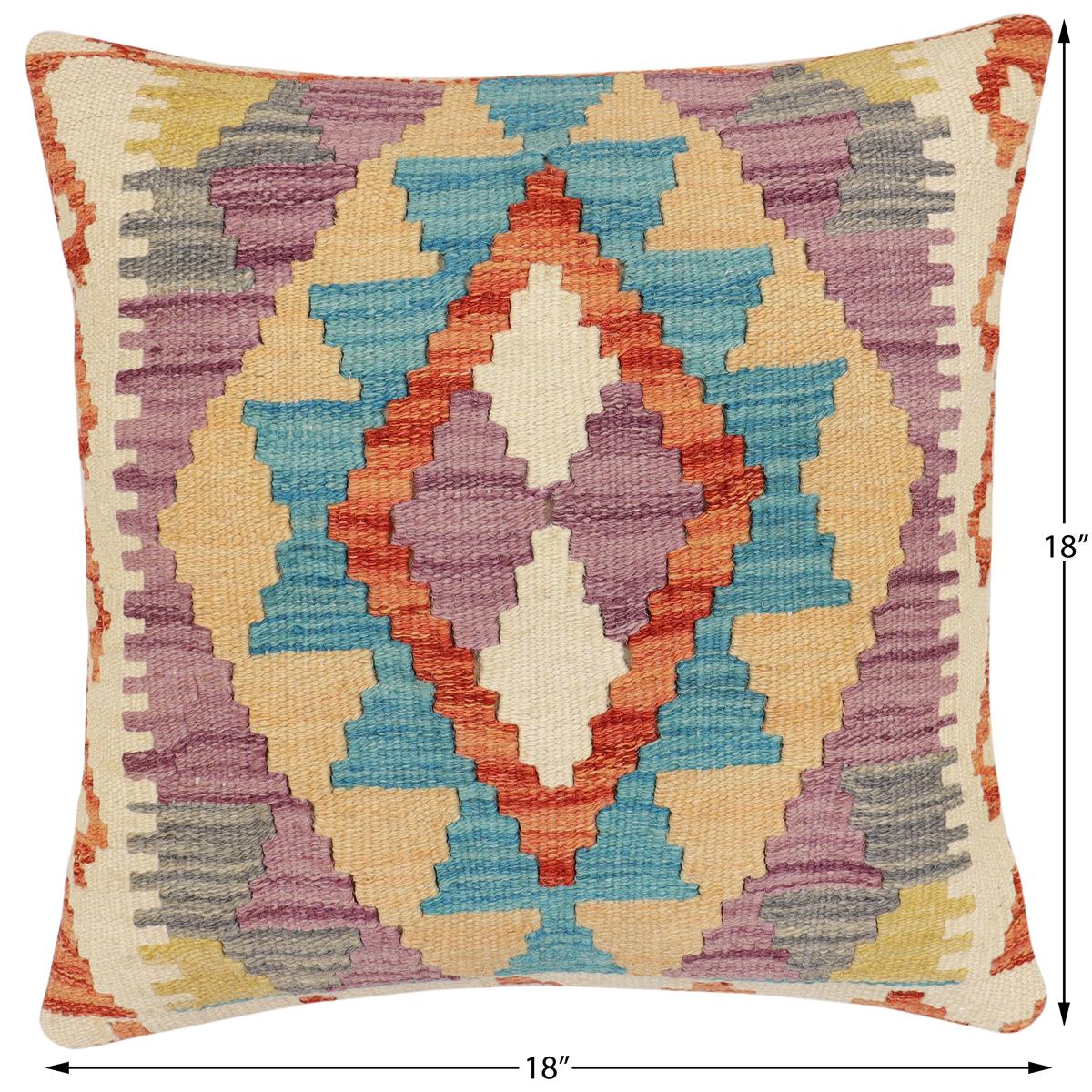handmade Traditional Pillow Rust Blue Hand-Woven SQUARE 100% WOOL Hand woven turkish pillow2' x 2'