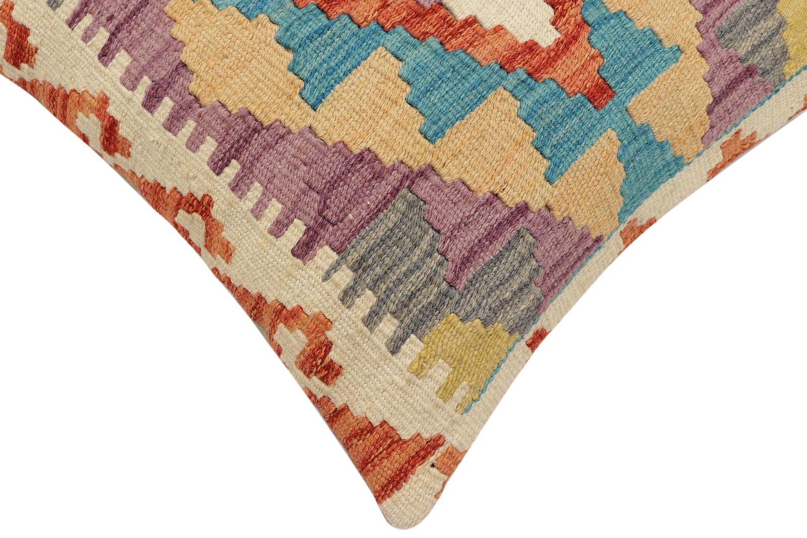 handmade Traditional Pillow Rust Blue Hand-Woven SQUARE 100% WOOL Hand woven turkish pillow2' x 2'