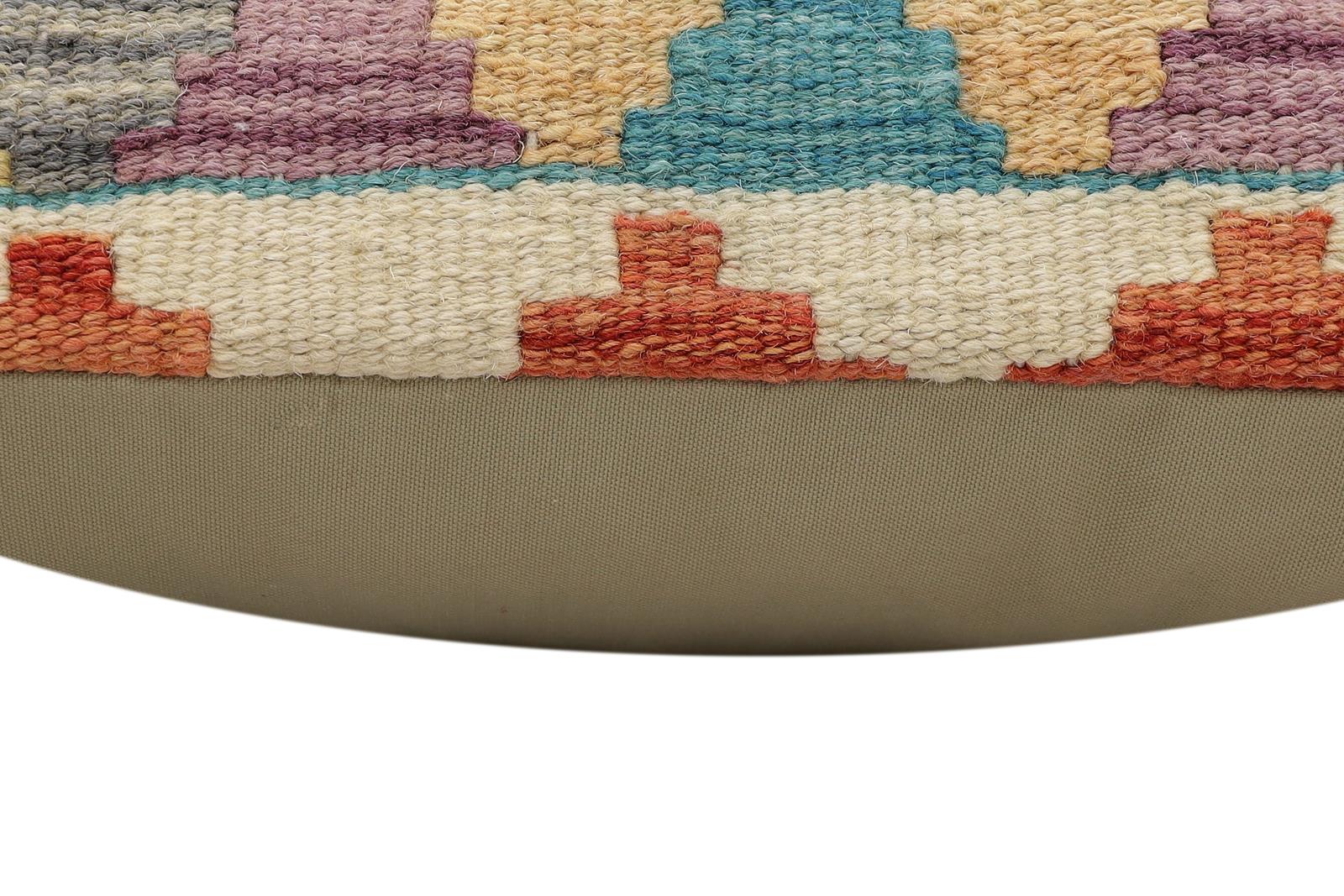 handmade Traditional Pillow Rust Blue Hand-Woven SQUARE 100% WOOL Hand woven turkish pillow2' x 2'
