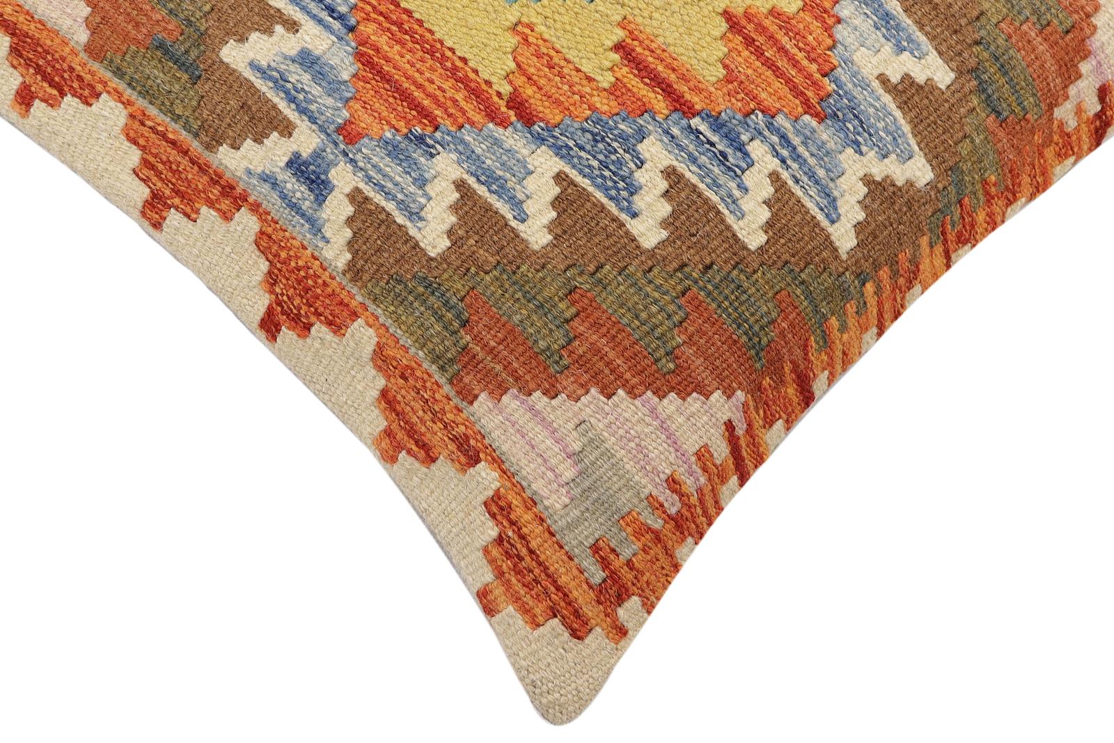 handmade Traditional Pillow Rust Blue Hand-Woven SQUARE 100% WOOL Hand woven turkish pillow2' x 2'