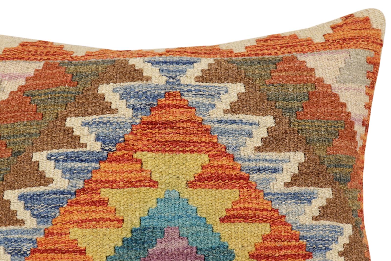 handmade Traditional Pillow Rust Blue Hand-Woven SQUARE 100% WOOL Hand woven turkish pillow2' x 2'