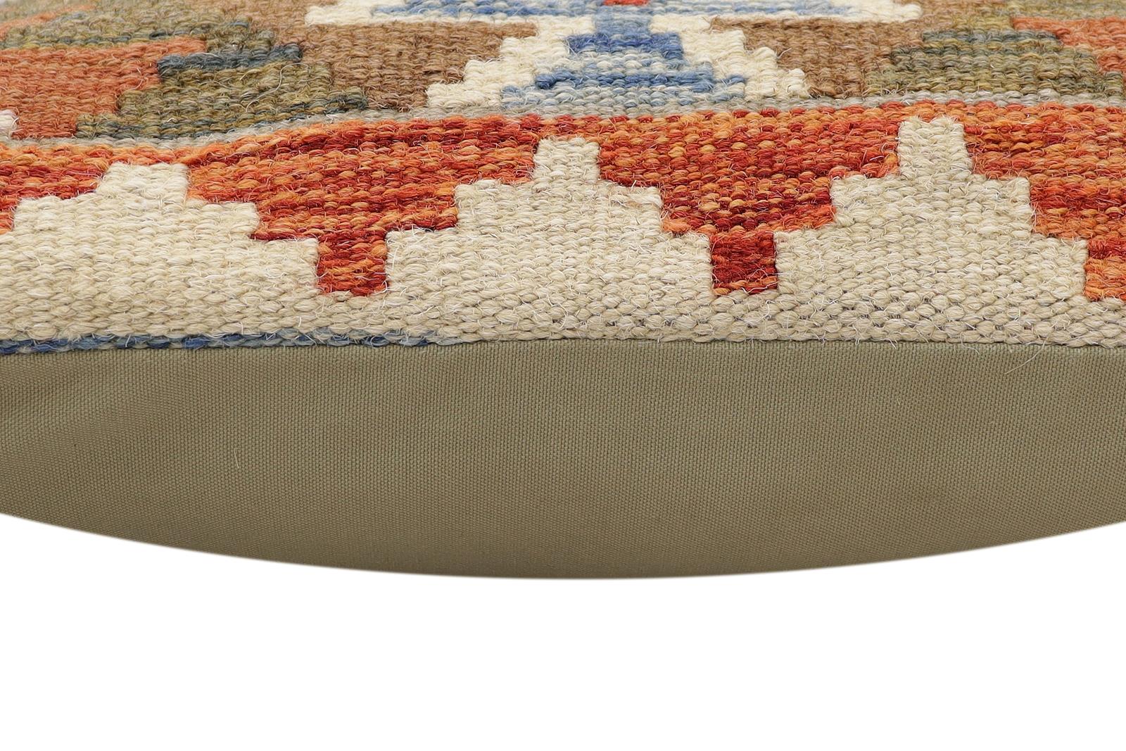 handmade Traditional Pillow Rust Blue Hand-Woven SQUARE 100% WOOL Hand woven turkish pillow2' x 2'