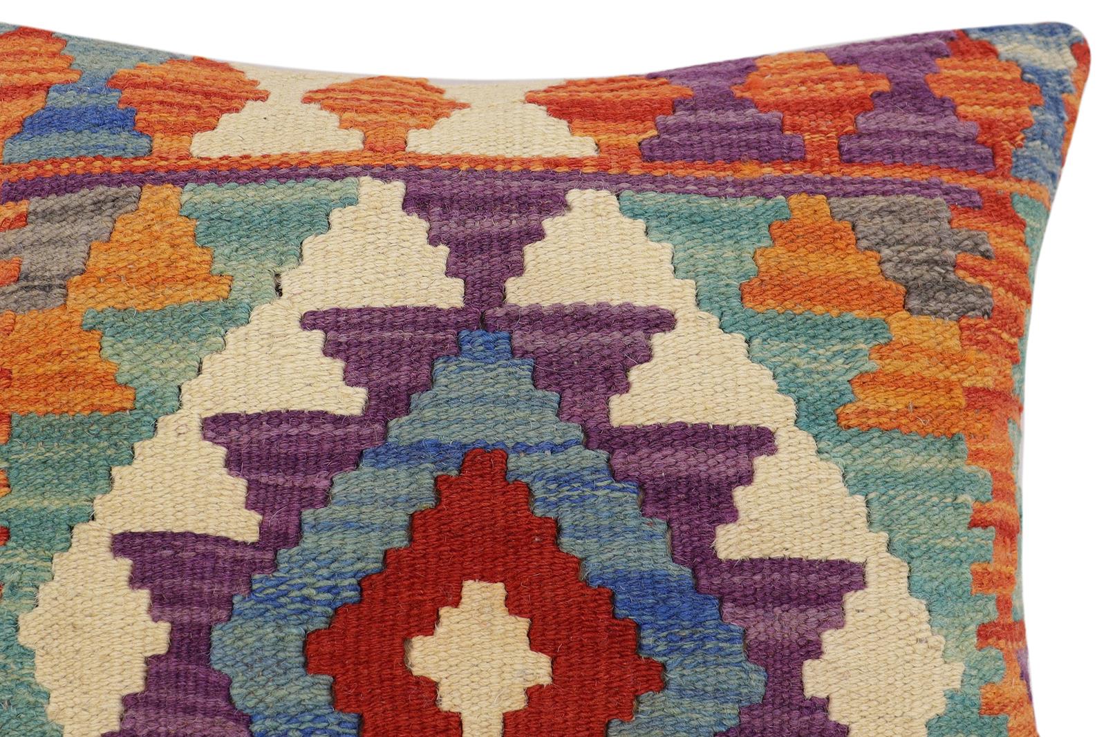 handmade Traditional Pillow Rust Blue Hand-Woven SQUARE 100% WOOL Hand woven turkish pillow2' x 2'