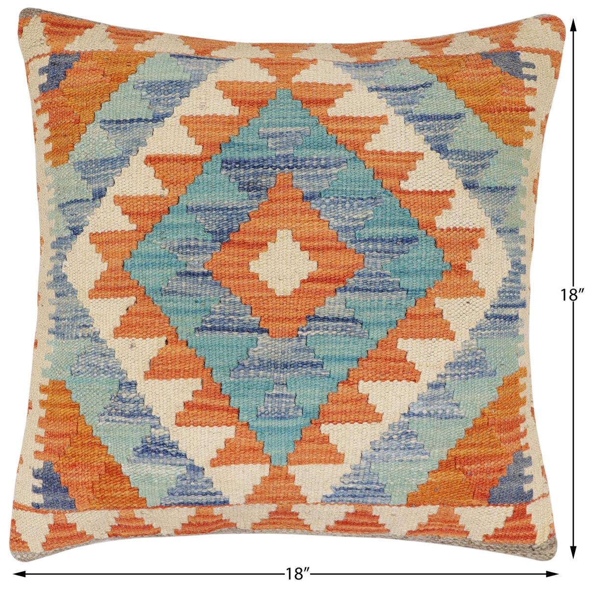 handmade Traditional Pillow Rust Blue Hand-Woven SQUARE 100% WOOL Hand woven turkish pillow2' x 2'