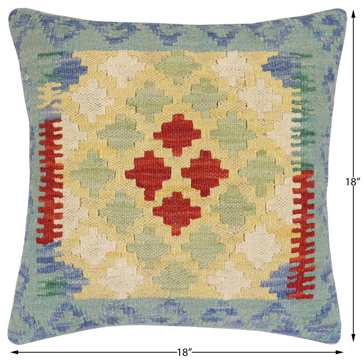 handmade Traditional Pillow Blue Red Hand-Woven SQUARE 100% WOOL Hand woven turkish pillow2' x 2'