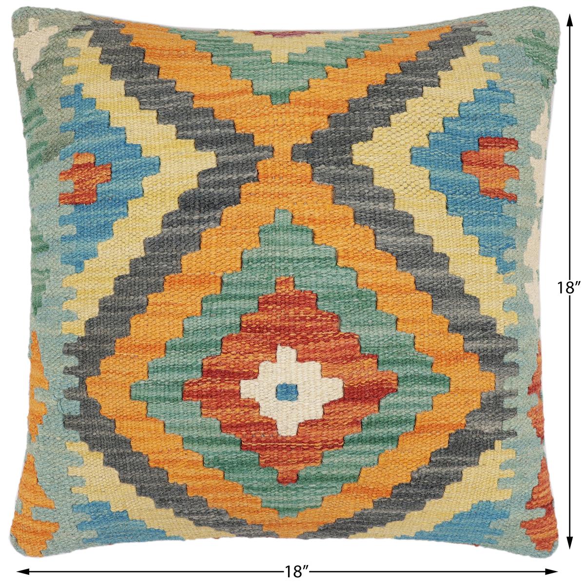handmade Traditional Pillow Rust Blue Hand-Woven SQUARE 100% WOOL Hand woven turkish pillow2' x 2'