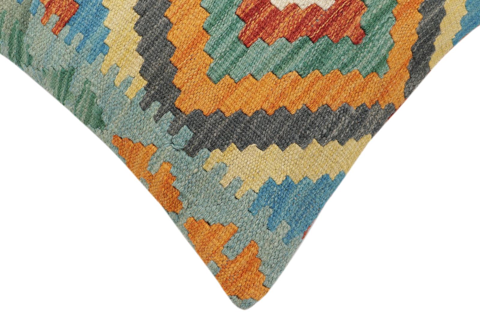 handmade Traditional Pillow Rust Blue Hand-Woven SQUARE 100% WOOL Hand woven turkish pillow2' x 2'